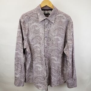 $5 sale Tasso Elba button down shirt paisley swirl check shirt 17-17.5
